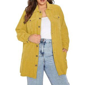 Womens Yellow Plus Size Plaid Shacket Long Sleeve Button Down Casual Jacket